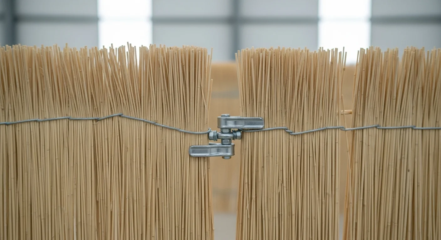 Primer plano del sistema de enganche de dos vallas de popotillo, mostrando su mecanismo de unión para mayor seguridad.