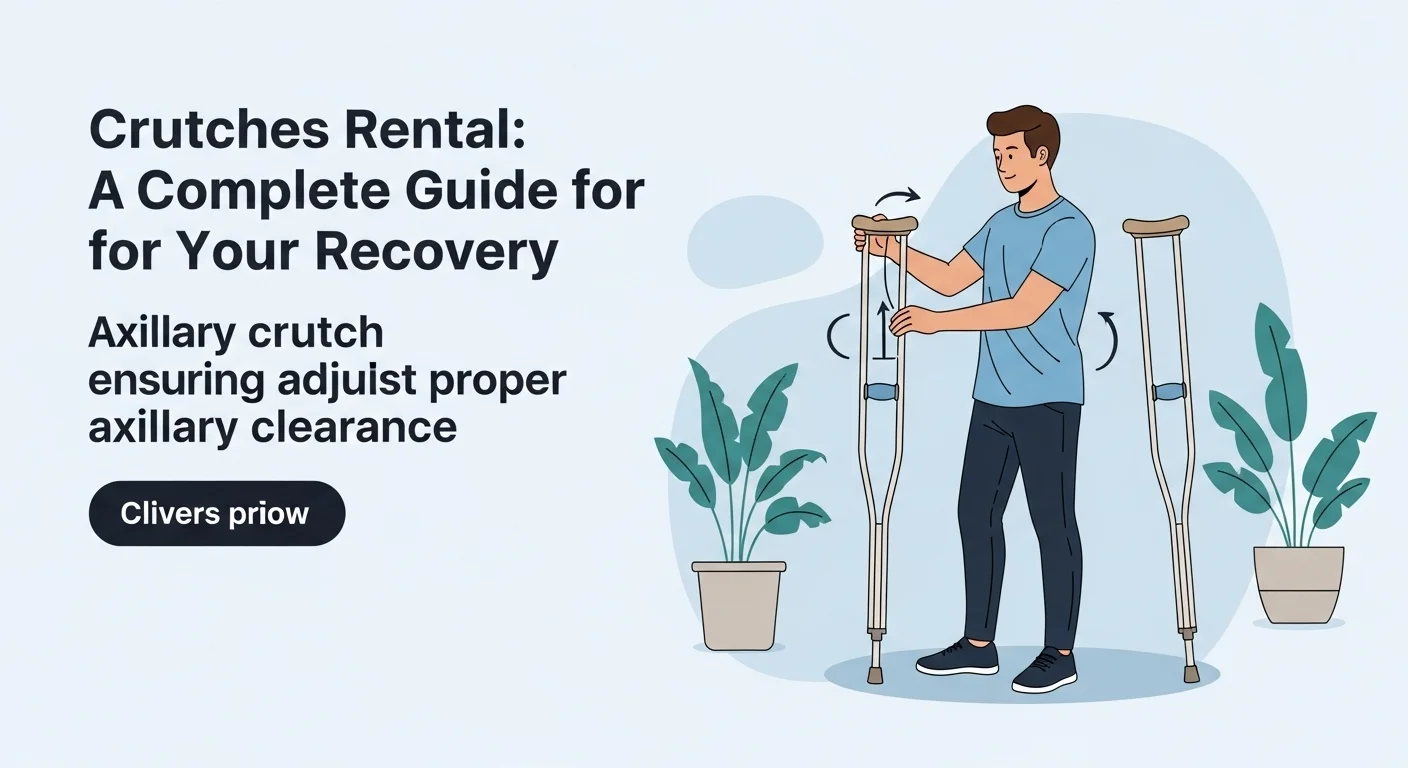 Hombre ajustando la altura de unas muletas axilares para una correcta recuperación, asegurando el espacio correcto bajo la axila.
