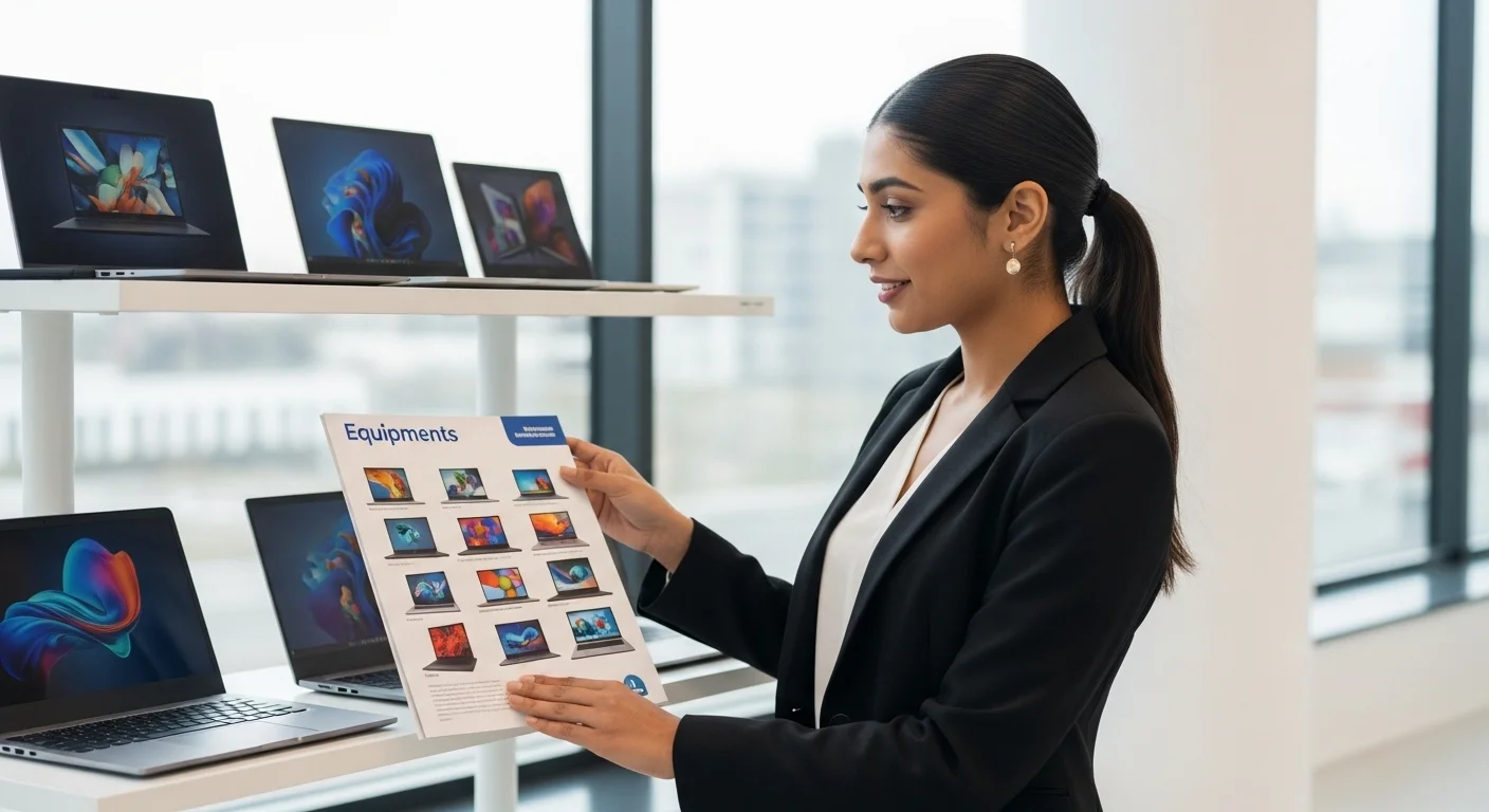 Flujo profesional de manejo y entrega de laptops rentadas para evento corporativo