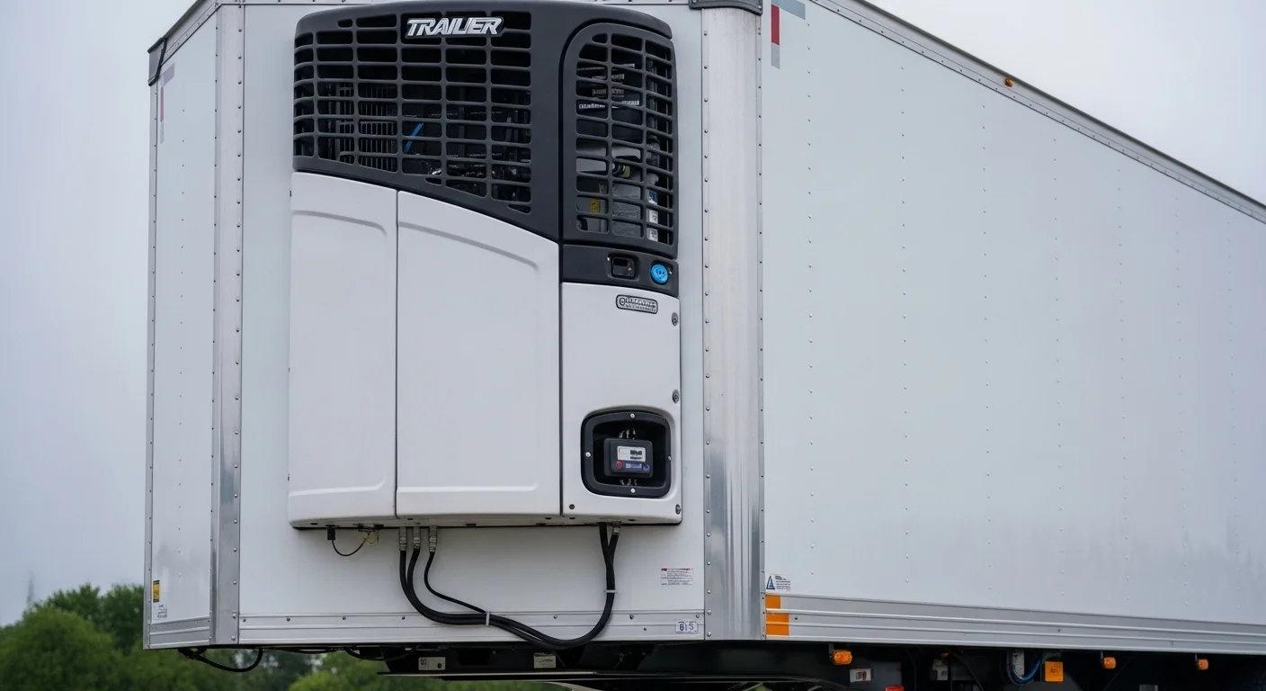 Primer plano de una unidad de refrigeración en un remolque moderno, un ejemplo de equipo especializado disponible en arrendamiento.