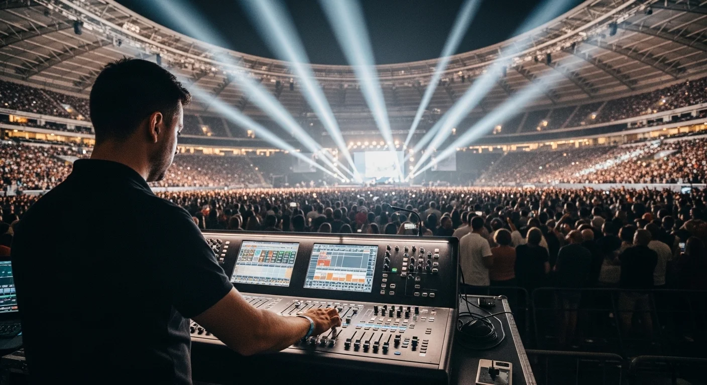 Consola de sonido profesional preparada para mezcla en vivo de una banda
