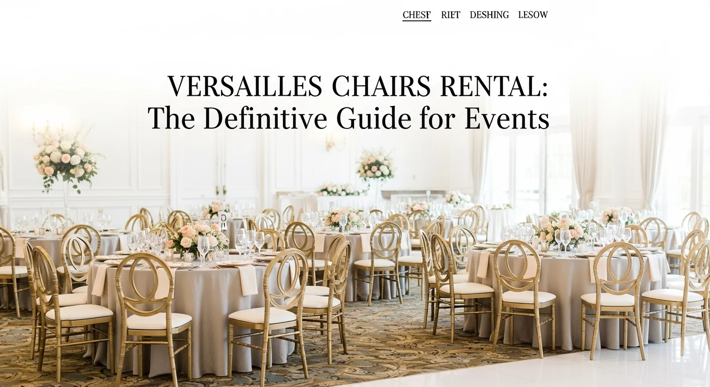 Sillas Versalles doradas en una elegante recepción de boda con mesas redondas decoradas con flores.