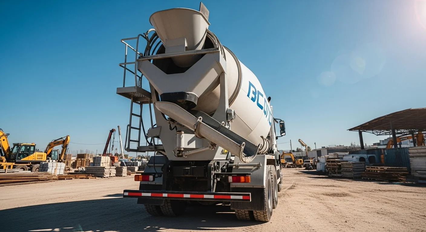 Revolvedora de concreto de gasolina en un sitio de construcción, lista para la mezcla.