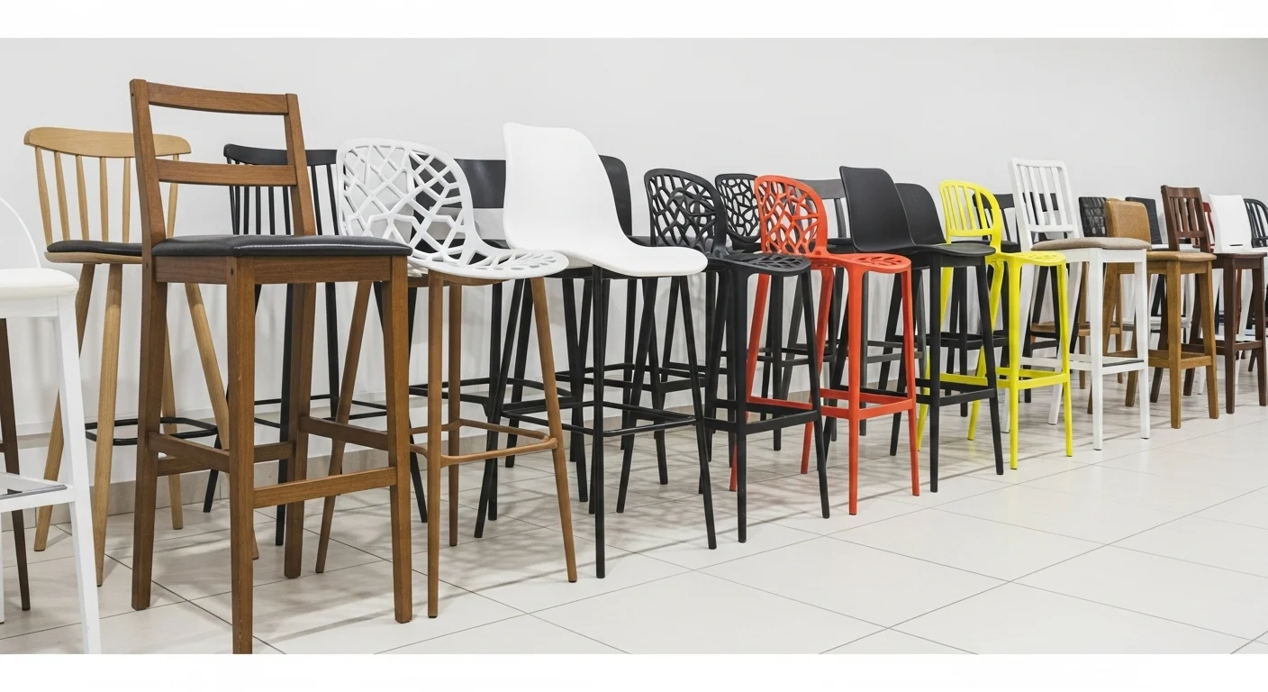 Una fila de diferentes estilos de periqueras disponibles para renta, incluyendo modelos de madera, plástico y de colores, destacando la variedad para los clientes.